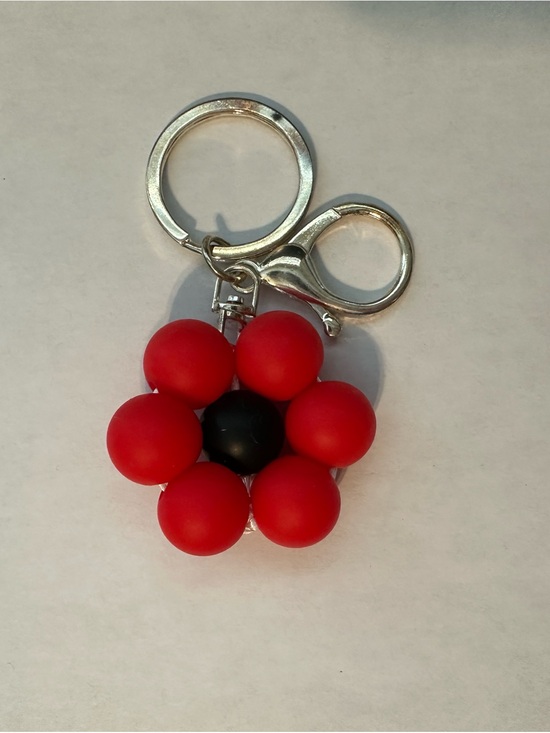 Accessories - Red Floral Bead Keychain with Silver Hardware